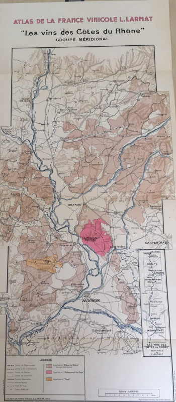 Figure 7. Carte « Les vins des Côtes du Rhône : Groupe méridional » dans Louis Larmat, Atlas de la France Vinicole « Côtes du Rhône », 1943