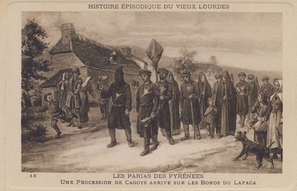 Figure 1. Carte postale représentant une procession de cagots à Lourdes, jamais attestée dans les sources