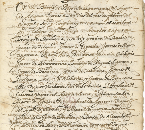 Figure 6. Procuration des vingt-deux cagots de différents villages de la vallée du Baztan, pour désigner leurs deux représentants au tribunal