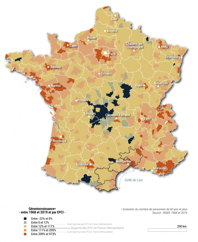 Figure 7. Taux de variation des plus de 65 ans entre 1968 et 2019