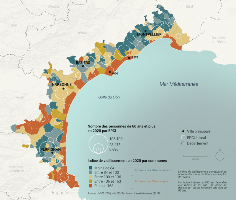 Figure 8. Indice de vieillissement dans les territoires littoraux en 2020